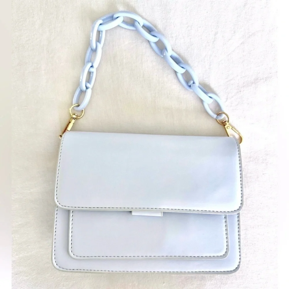 Pastel Blue Chunky Chain Shoulder Bag Mini Clutch Purse OS